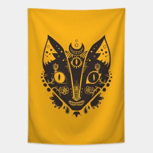 Strange Cat Mask, Third Eye, Weird Illustration Tapestry