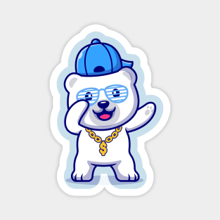 Cute Swag Polar Bear With Hat And gold chain necklace  Cartoon Magnet