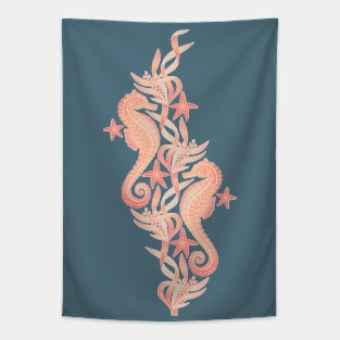 Sweet Seahorses and Starfish in Peach Tapestry