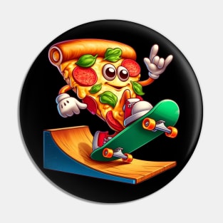 Rock On Skateboarding Pizza – Cheesy Thrill-Seeker Sticker Pin