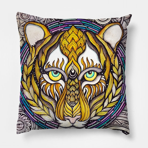 Cosmic Tiger in Mandala Inspired Artwork Pillow by asiancoffeegirl