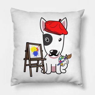 Funny bull terrier is a painter Pillow