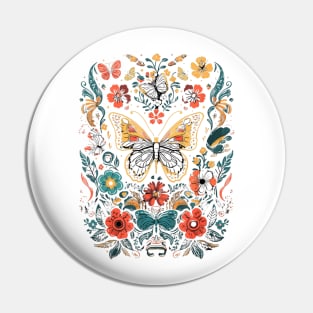 Vintage Cottagecore Butterfly Moth With Flowers Pin
