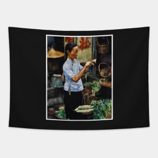 Singapore Market Vendor Weighing Tapestry