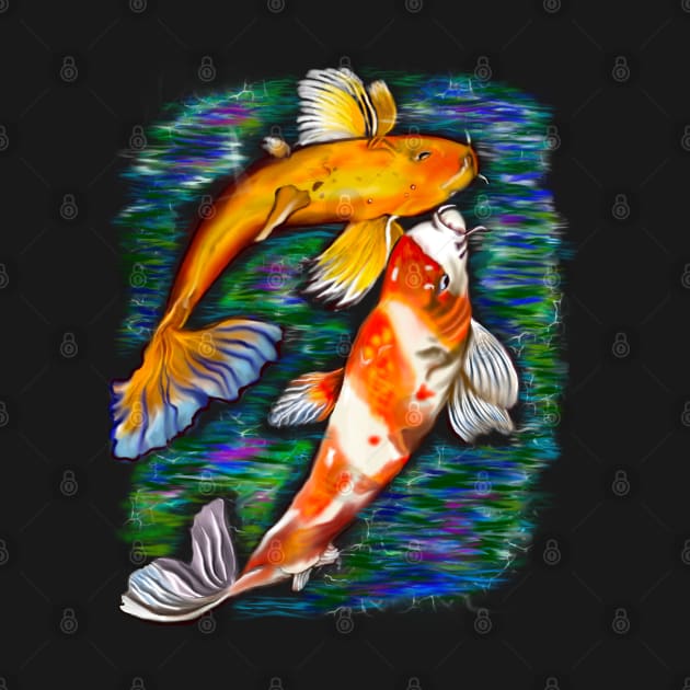 Best fishing gifts for fish lovers 2022. Koi fish pair couple swimming in koi pond by Artonmytee