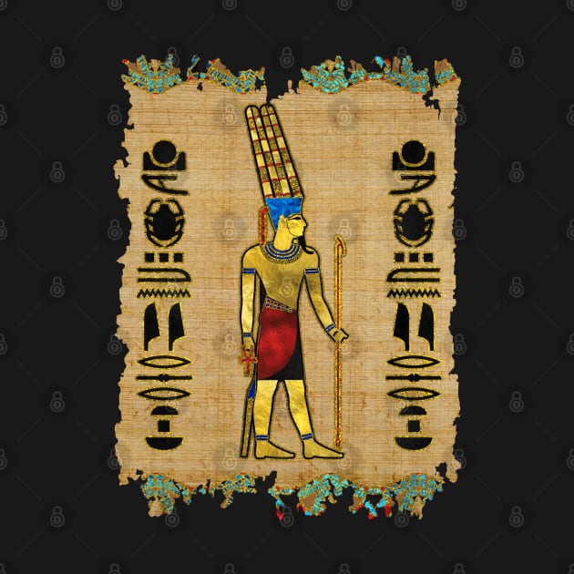 Egyptian Amun Ra - Amun Re Ornament on papyrus by Nartissima