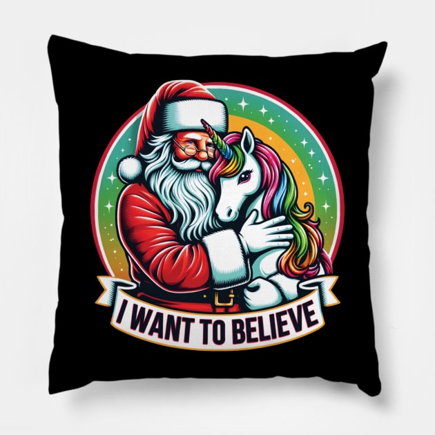 Santa and Unicorn Christmas gift Pillow by Kicosh