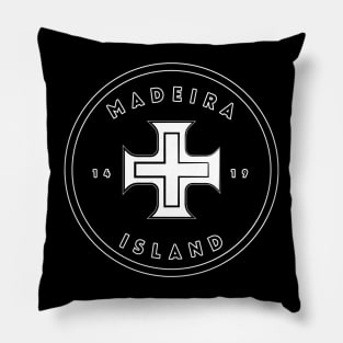 Madeira Island 1419 logo with the Cross of Christ in black & white Pillow