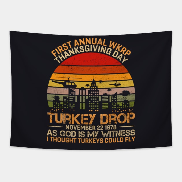 Thanksgiving 1st Annual WKRP Turkey Drop Tapestry by bubbleshop