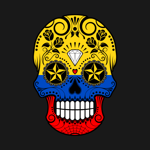 Colombian Flag Sugar Skull with Roses by jeffbartels