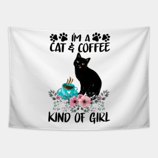 Cat and Coffe Kind Of Girl Tapestry