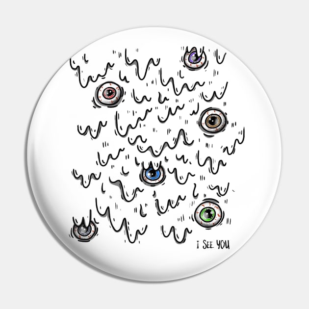 I see you, Spooky Halloween Illustration, Modern, Creepy eyes Pin by EquilibriumArt