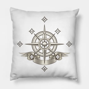 Retro Nautical Compass Rose Pillow