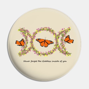 Triple Moon Goddess Flowers Butterflies Pin