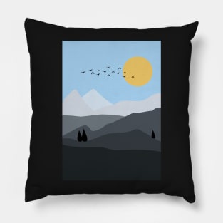 Minimalist Mountainous Landscape Graphic Illustration Pillow