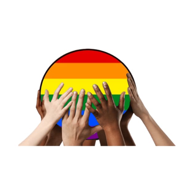 Gay Pride Hands holding up Rainbow Globe by Battlefoxx Living Earth