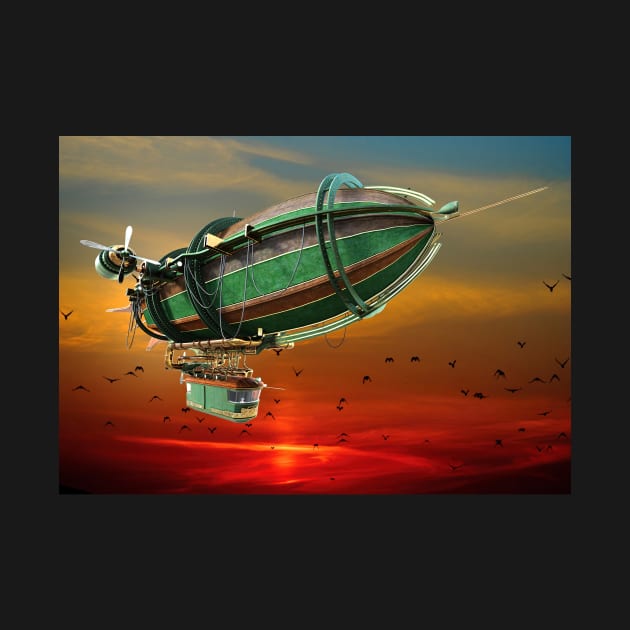 Fantasy steampunk blimp on sun set by Carlosr1946