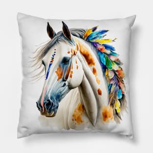 Native Horse With Feathers Pillow