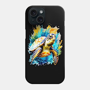 Sea Turtle Surrounded by Splashes of Watercolor Phone Case