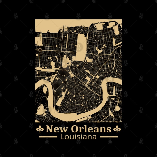 New Orleans Map - Black & Gold by ObscureDesigns