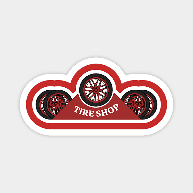 Set of tire shop logo design. Wheel repair service template. Vintage style emblems and badges retro illustration. Magnet by AlviStudio