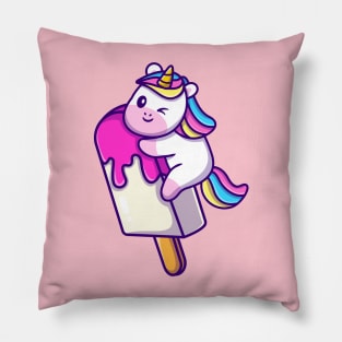 Cute Unicorn With Ice Cream Popsicle Cone Cartoon Pillow