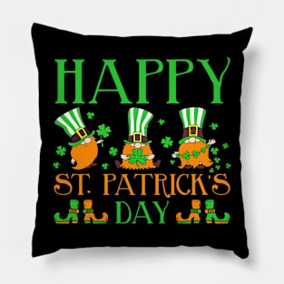 Three Gnomes Holding Shamrock Leopard Plaid St Patrick's Day Pillow