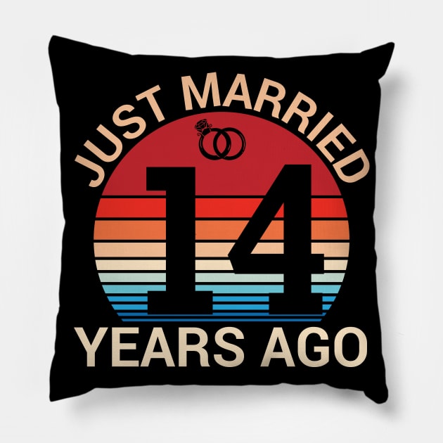 Just Married 14 Years Ago Husband Wife Married Anniversary Pillow by joandraelliot