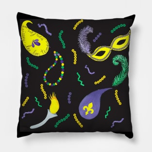 Mardi Gras Paisley Black Background Pillow