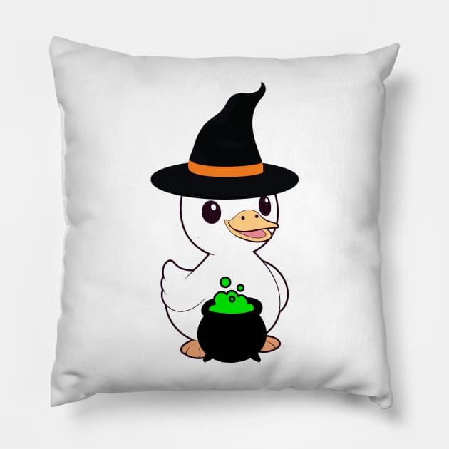 Funny fat duck is wearing a witch costume Pillow by Pet Station