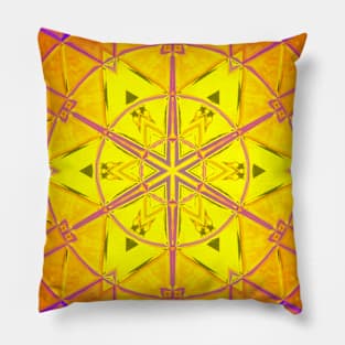 Mosaic Kaleidoscope Flower Yellow Orange and Purple Pillow