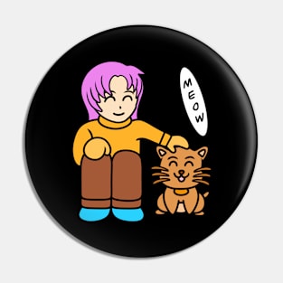 Kawaii girl with cute cat Pin