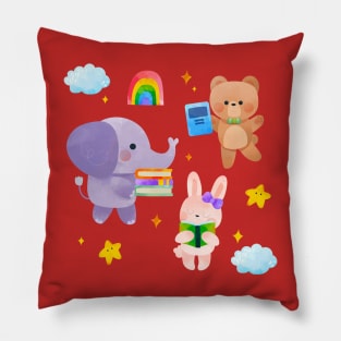 Elephant Bear Rabbit Watercolor Pillow