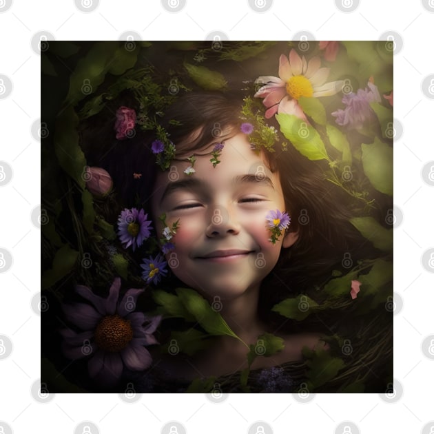 A Happy Young Child Surrounded by Flowers by daniel4510