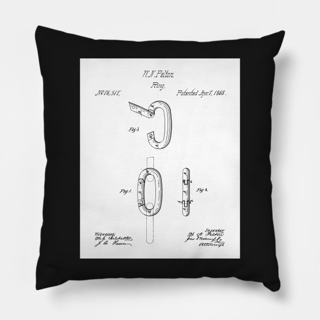 Carabiner Ring Patent - Rock Climber Mountain Climbing Art - White Pillow by patentpress