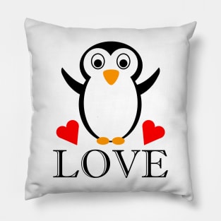 Cute Penguin with Heart and Love Pillow