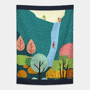 Kayak and the waterfall forest Tapestry