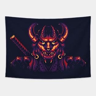 Pixel Demon Samurai Tapestry