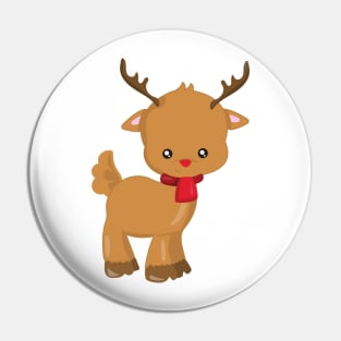 Christmas Reindeer, Red Nose, Scarf, New Year Pin