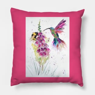 Hummingbird and Foxglove Pillow