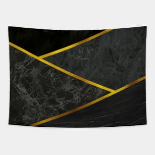 Midnight Black Onyx and Gold - Abstract Geometry Tapestry