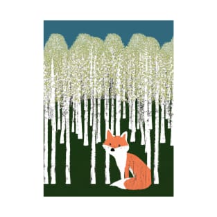 Red fox in a birch forest birch trees T-Shirt