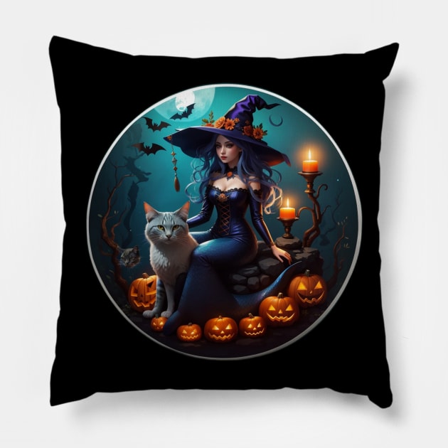 Beautiful Mermaid Witch with Her Giant Cat Pillow by MGRCLimon