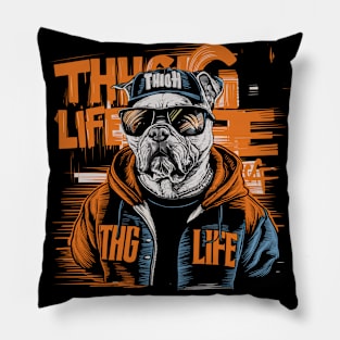 Thug Life Dog Design in Orange Colors Pillow