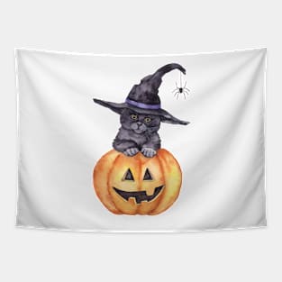 Halloween pumpkin cat Tapestry