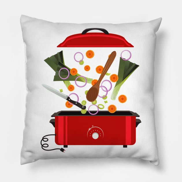 Electric Flying Vegetables Pillow by SWON Design