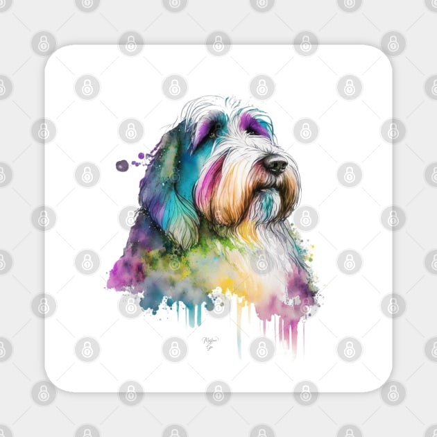 Bearded Collie Dog In Watercolor & Pen Magnet by Oldetimemercan