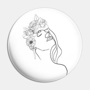 Women in floral hat line art Pin
