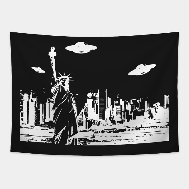 new york ufo Tapestry by horrorshirt