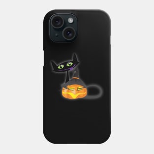 Halloween Black Cat Playing with Happy Pumpkin Phone Case